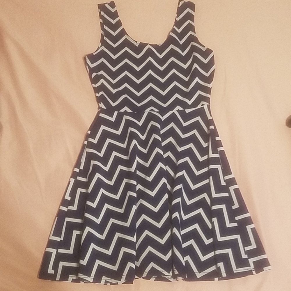 Navy Blue and White ZigZag Summer Dress